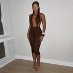 Elegant Women's Jumpsuit with Deep V-Neck and Figure-Flattering Design