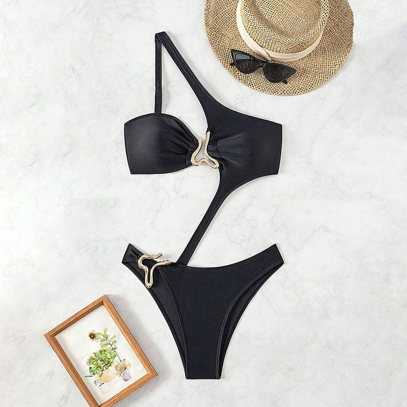 Women's Asymmetrical One-Piece Swimsuit with Decorative Details