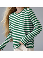 Women's Striped Long-Sleeve Sweater with Crew Neck and Casual Fit
