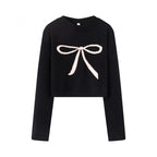 Women's Cropped Pullover with Playful Bow Motif