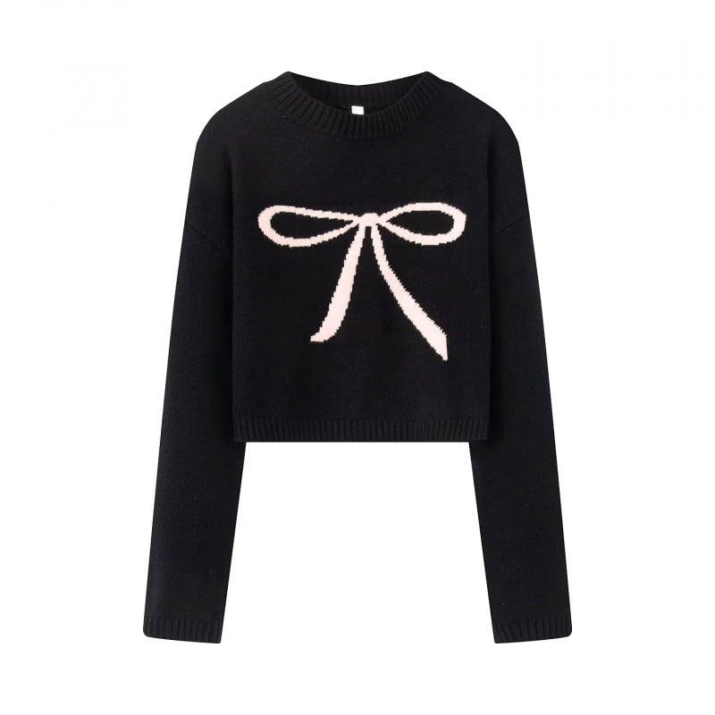Women's Cropped Pullover with Playful Bow Motif