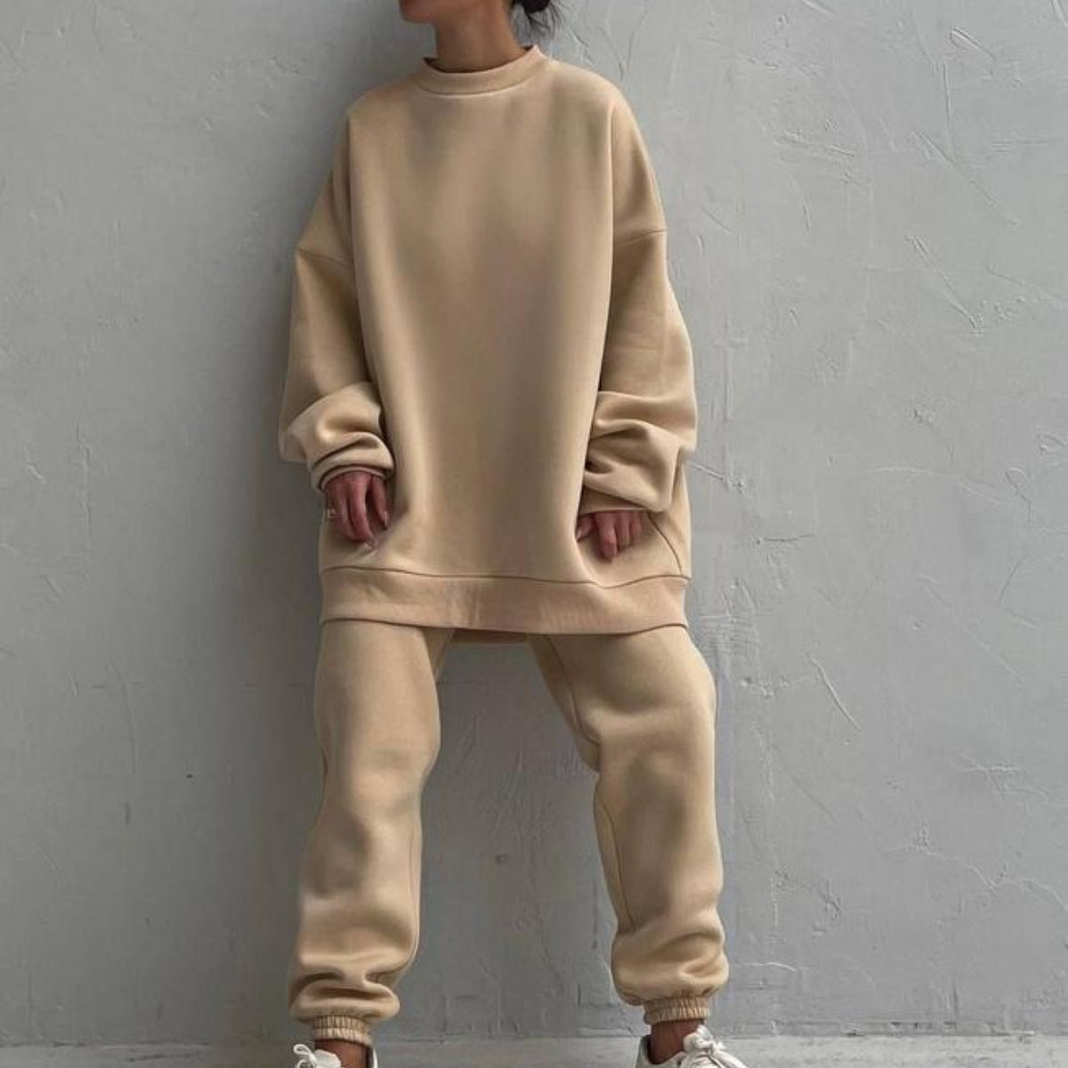 Women's Comfortable Oversized Loungewear Set with High Collar and Elastic Cuffs