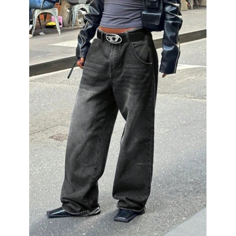 Women's High-Waist Baggy Jeans with Unique Wash