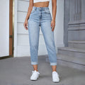 Women's High-Waisted Jeans with Frayed Hem