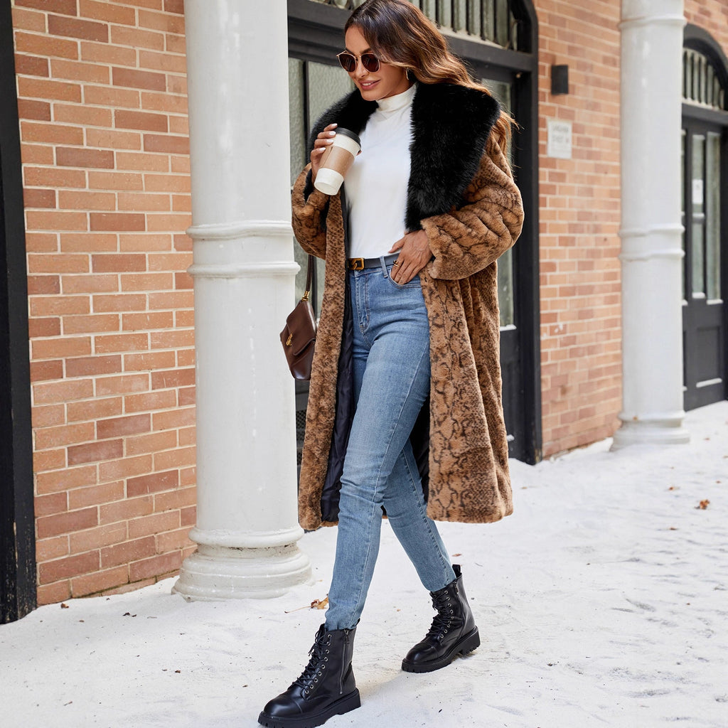 Elegant Faux Fur Coat with Wide Collar