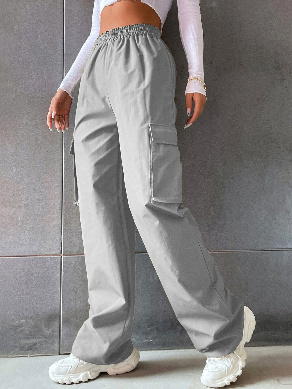 Women's Cargo Pants with Elastic Waistband and Practical Side Pockets