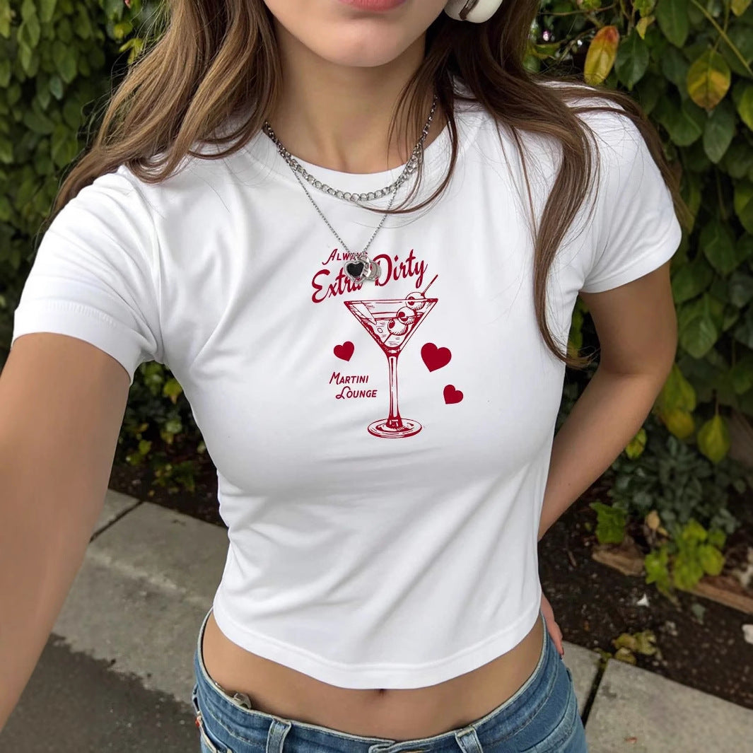 Women's Crop T-Shirt with Cocktail Print