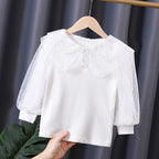 Elegant Women's Blouse with Puff Sleeves and Lace Collar