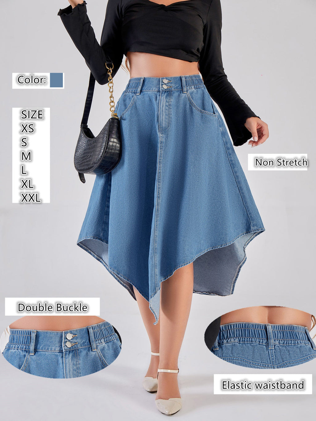 Women's Asymmetrical Denim Skirt with Attractive Hem Design