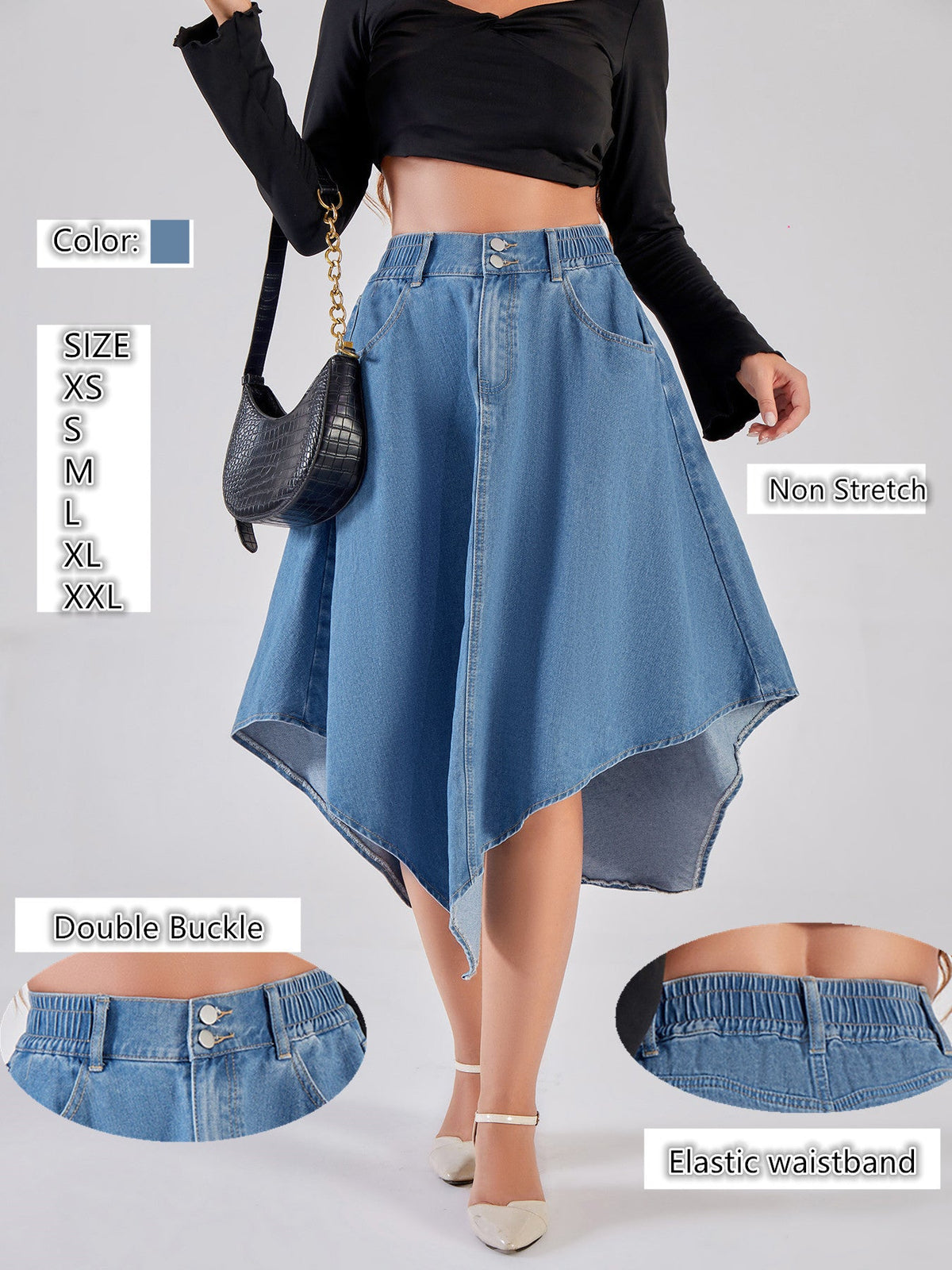 Women's Asymmetrical Denim Skirt with Attractive Hem Design