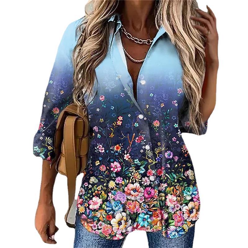 Elegant Women's Floral Blouse with Ombre Effect