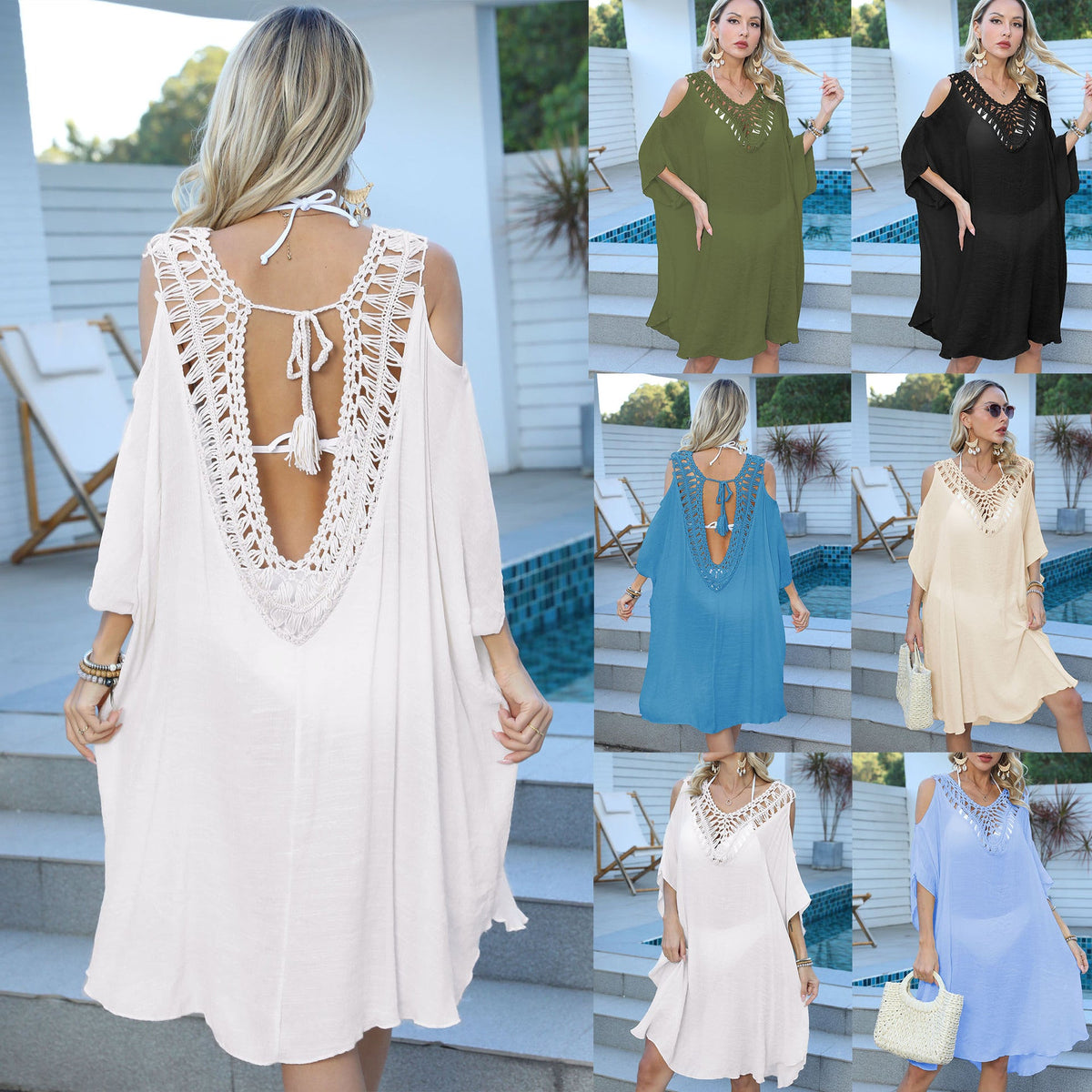 Women's Airy Beach Kimono with Decorative Crochet Accents
