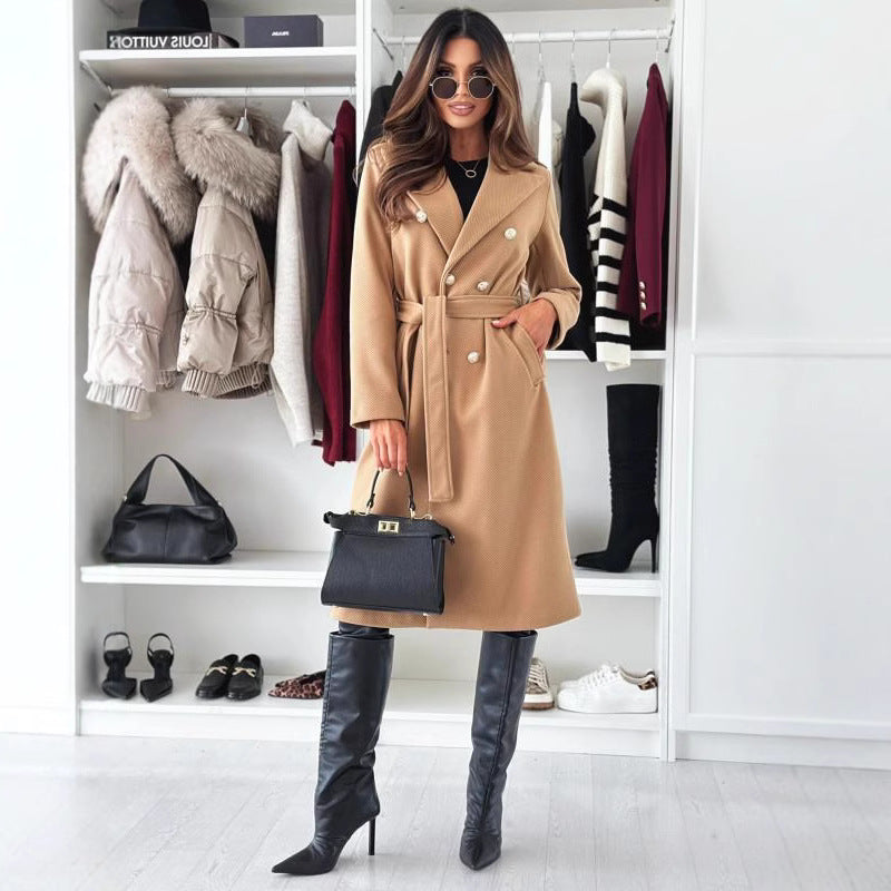 Double-Stitched Women's Trench Coat with Belt