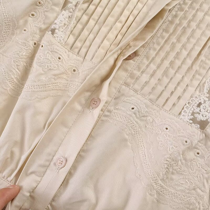 Women's Blouse with Refined Lace and Pleat Details