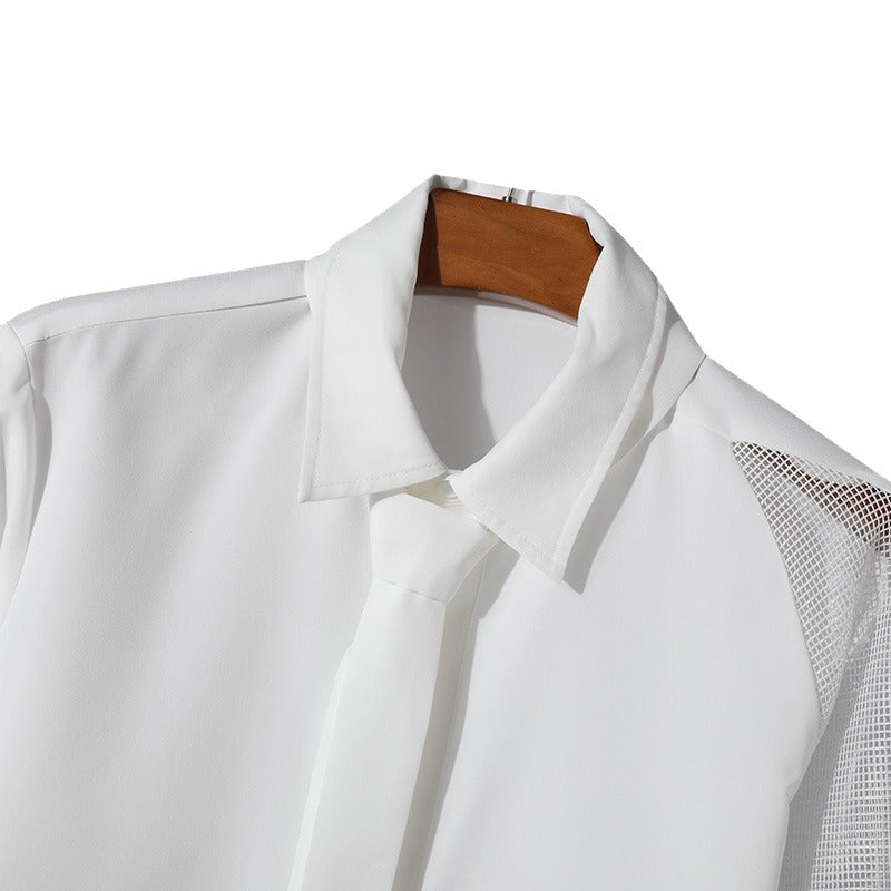 Women's Long-Sleeve Blouse with Sheer Mesh Details