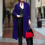 Women's Elegant Long Coat with Double-Breasted Button Placket and Generous Cut