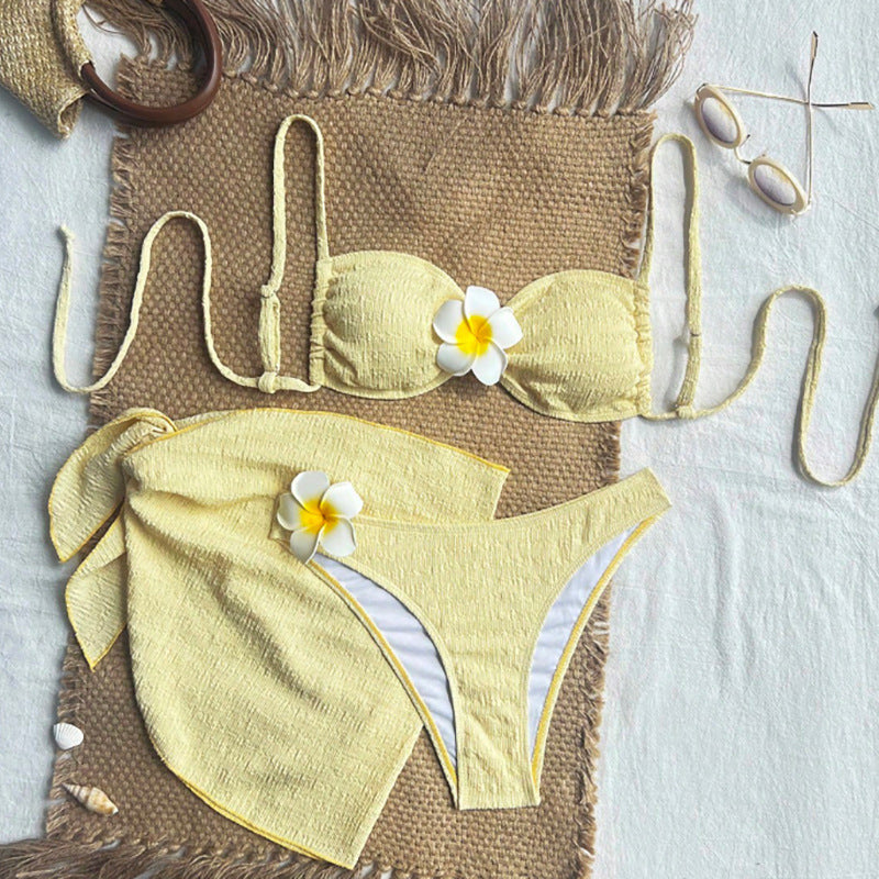 Women's Swimsuit Set with Elegant Bandeau Top and High-Cut Bottom