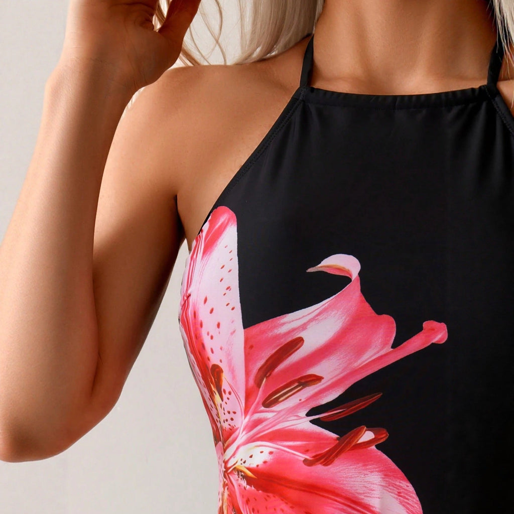 Women's Swim Set with Floral Design and Adjustable Cut