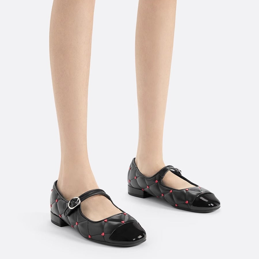 Women's Ballet Flats with Decorative Strap and Glossy Toe