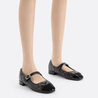 Women's Ballet Flats with Decorative Strap and Glossy Toe