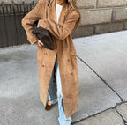 Women's Elegant Double-Breasted Suede Trench Coat