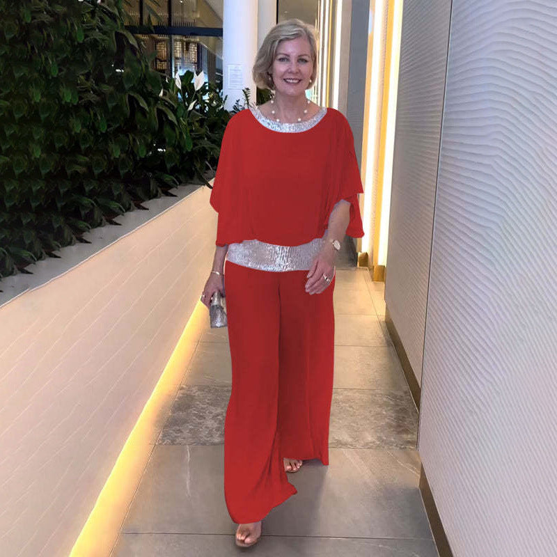 Elegant Jumpsuit with Shimmering Bodice and Wide Leg
