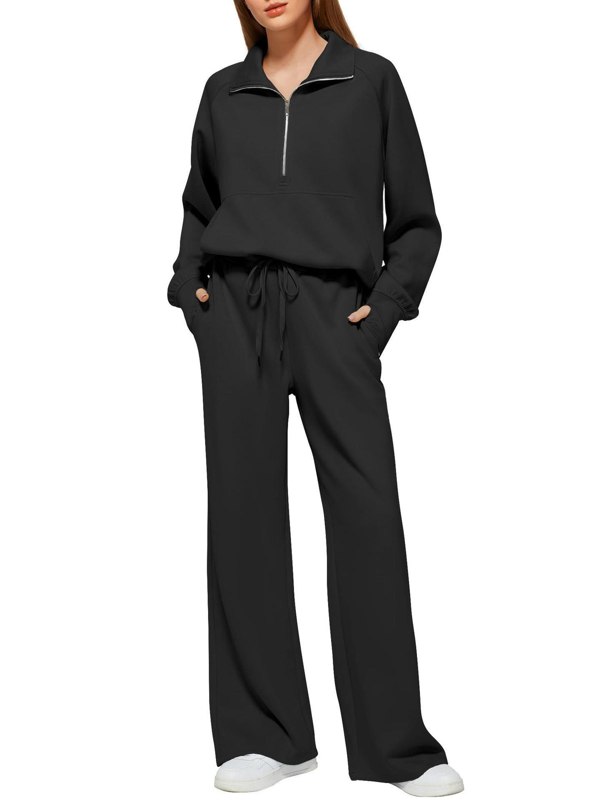 Women's Comfortable Sport Suit with Zipper and Wide Cut