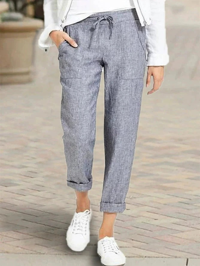 Women's Relaxed Linen Pants with Elastic Waist and Pockets