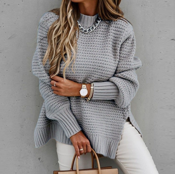 Women's Chunky Knit Sweater with Modern Texture and Loose Fit