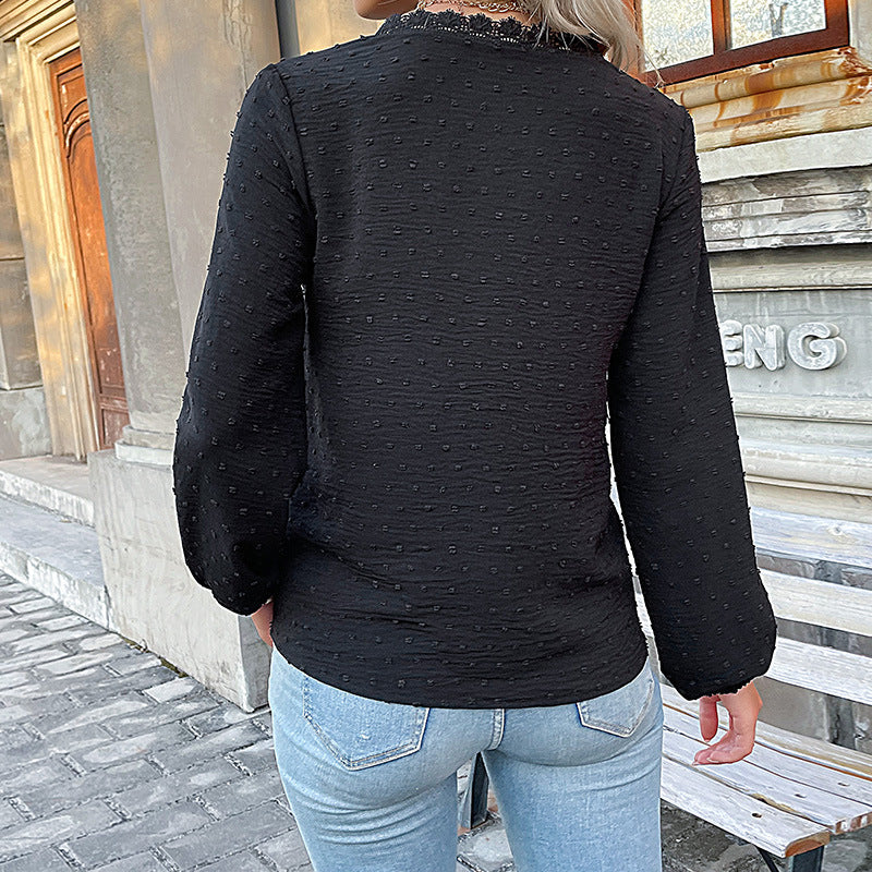 Women's Blouse with Fine Texture Details and Romantic Lace Insert