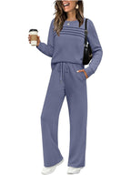 Women's Casual Lounge Set with Piping Sweatshirt and Loose Drawstring Jogging Pants
