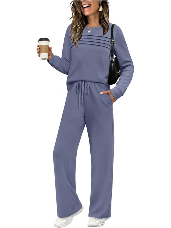 Women's Casual Lounge Set with Piping Sweatshirt and Loose Drawstring Jogging Pants