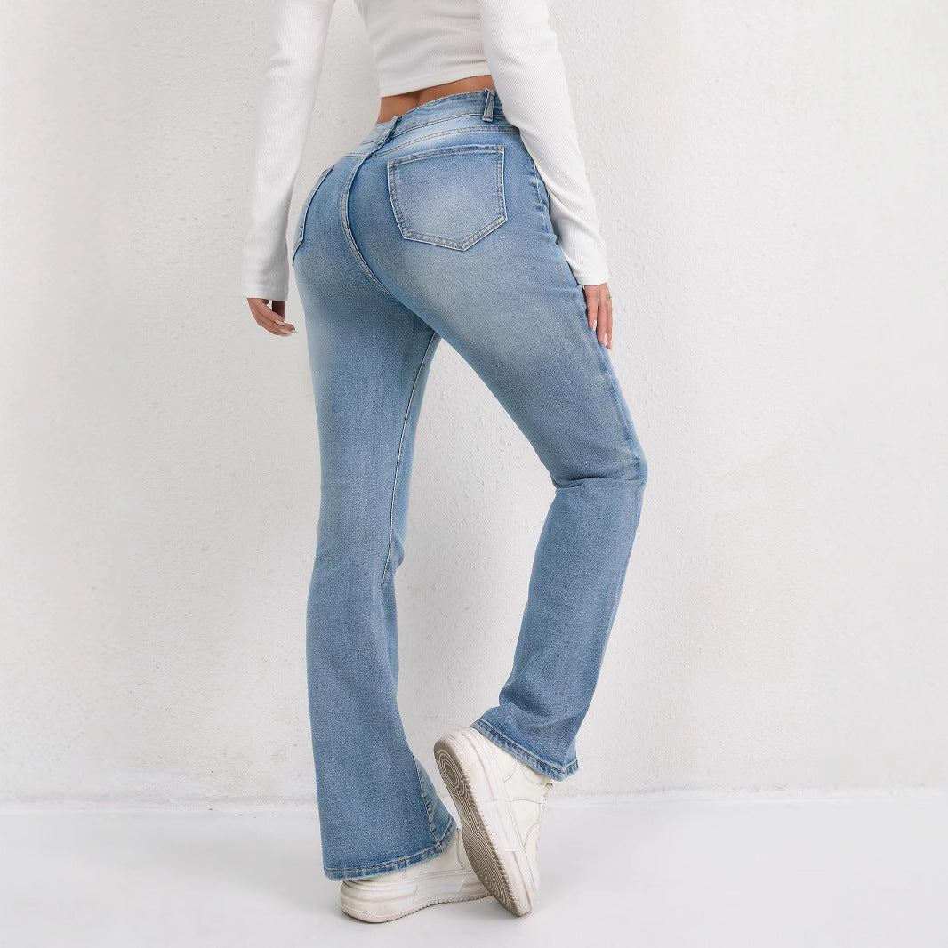 Women's High-Waisted Flared Jeans with Darts