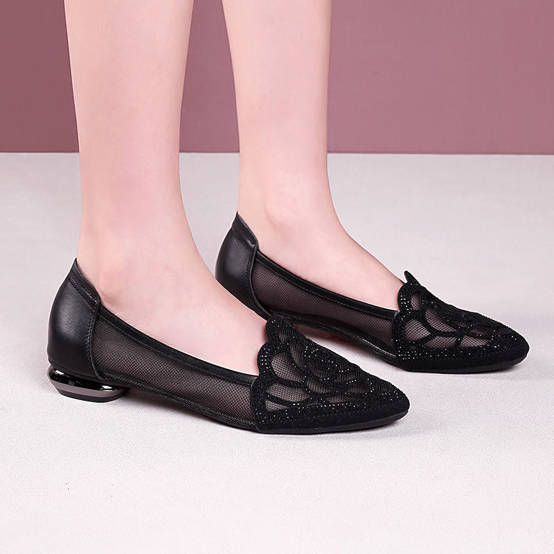Women's Ballet Flats with Elegant Lace and Flat Sole