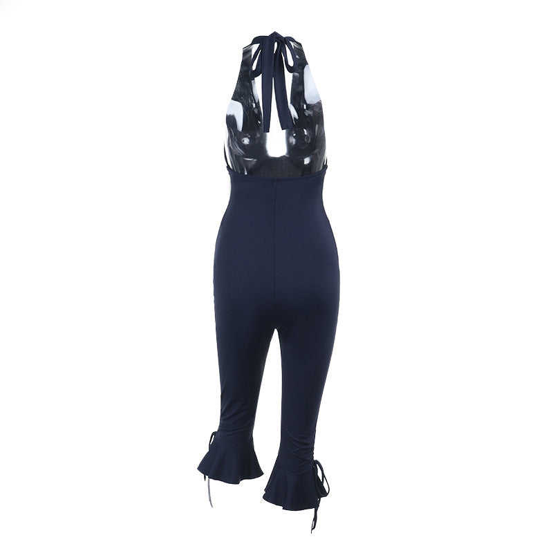 Elegant High-Neck Jumpsuit with Ruffle Details