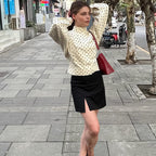 Women's Fitted Blouse with Polka Dot Pattern