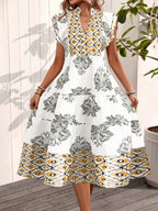 Women's Casual Blouse Dress with Floral Pattern and Modern V-Neck