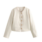 Women's Elegant Short Jacket with Textured Button Details