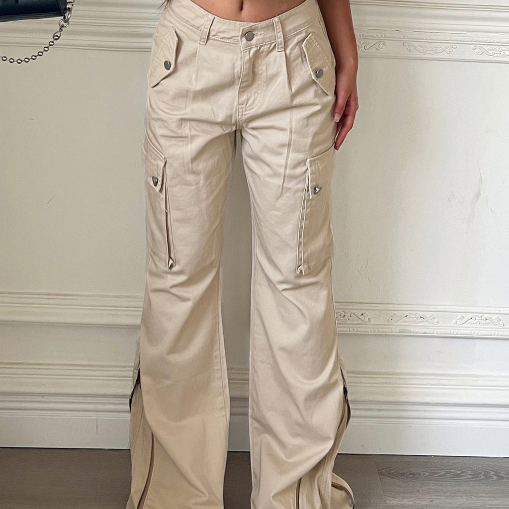 Women's Wide-Leg Cargo Pants with Side Pockets