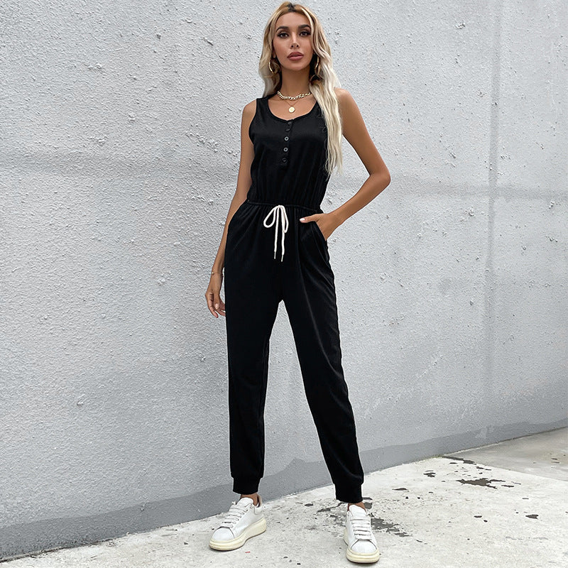 Women's Jumpsuit with Elastic Waist and Pockets