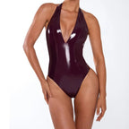 Women's Deep V-Neck Bodysuit with Shiny Finish