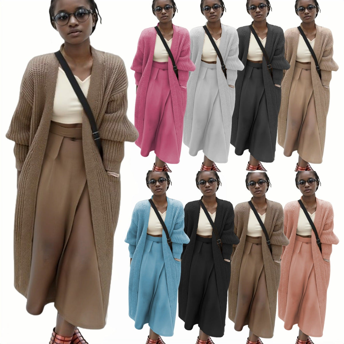 Women's Oversized Knit Coat with Casual Fit and Ribbed Design