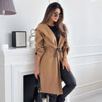 Loose Hooded Sweatcoat with Adjustable Waist and Elegant Details