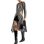 Women's Designer Knit Dress with Asymmetric Cut and Graphic Pattern