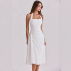 Women's Cocktail Dress with Side Draping and Halterneck Design