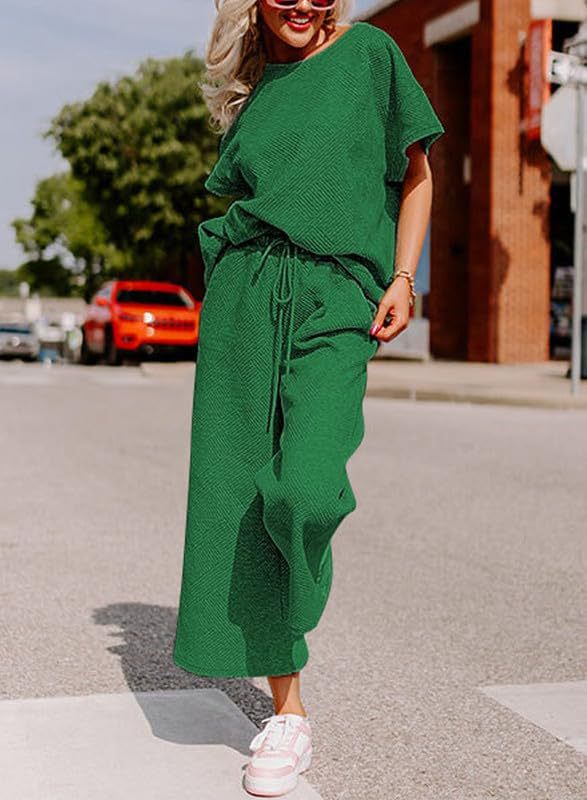 Women's Casual Jumpsuit Set in Soft Material with Elastic Waistband and Wide-Legged Pants