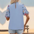 Women's Blouse with Floral Lace Sleeves