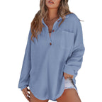 Women's Casual Waffle Texture Shirt with Button Placket and Chest Pocket