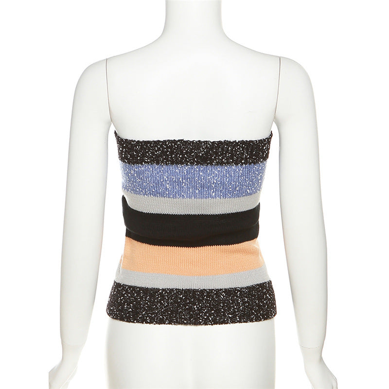 Women's Striped Bandeau Top with Decorative Buttons