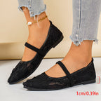 Women's Ballet Flats with Floral Lace Design and Elastic Strap
